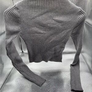 Gray Ribbed Turtleneck Sweater